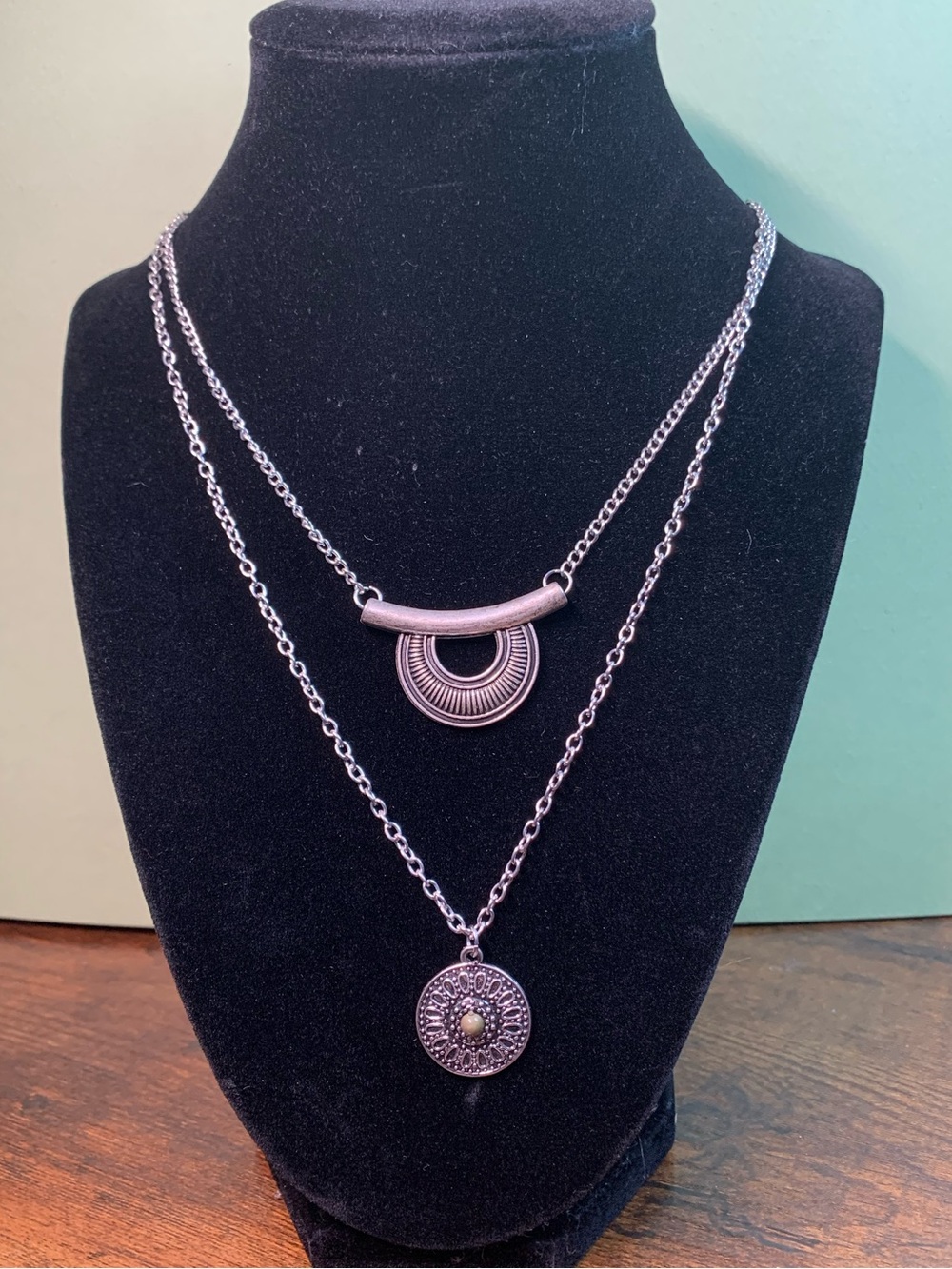 Silver-Tone Layered Pendant Necklace